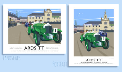 Vintage style art print of a Blower Bentley racing Car in the 1930 Ards TT (RAC Tourist Trophy Races)
