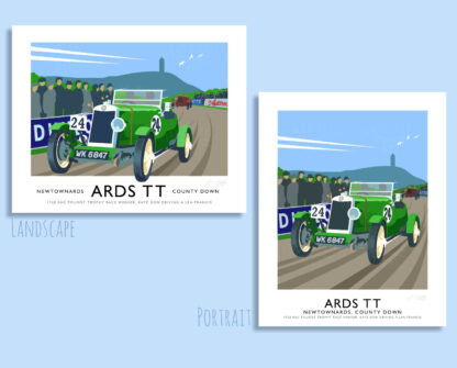 Vintage style art print of a Lea-Francis racing Car in the 1928 Ards TT (RAC Tourist Trophy Races)