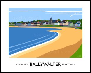 Art print of Ballywalter village and beach.