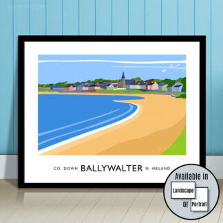 Vintage style travel poster art print of Ballywalter on the east coast of the Ards Peninsula
