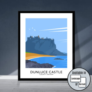 Vintage style art print of Dunluce Castle on the Causeway Coast.