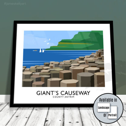 Vintage style travel poster art print of the Giant's Causeway
