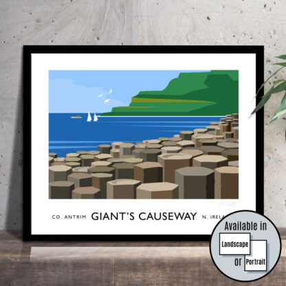 Vintage style art print of the Giant's Causeway, Northern Ireland.