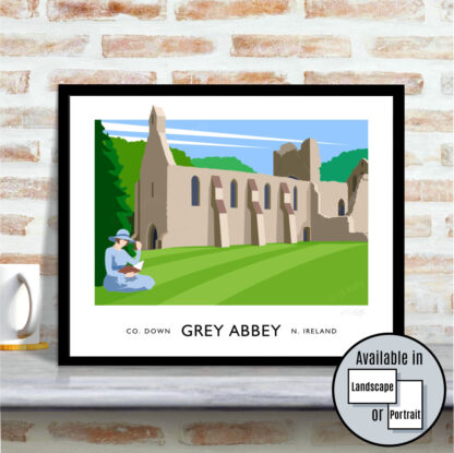 Vintage style art print of Grey Abbey at Greyabbey, County Down