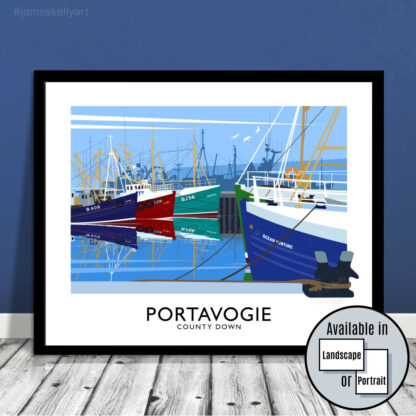 Vintage style art print of Portavogie harbour, County Down