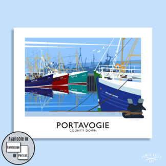 Vintage style art print of Portavogie harbour, County Down