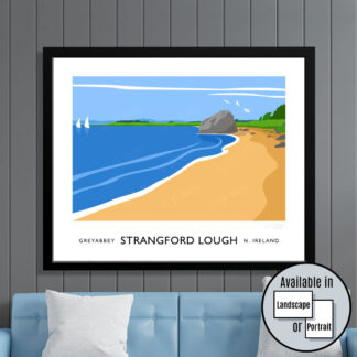 Vintage style travel poster art print of Strangford Lough from just outside Greyabbey, County Down.