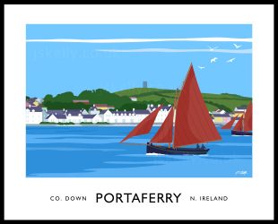Art print of Galway Hookers sailing past Portaferry, County Down.