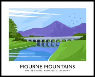 Art print of the Twelve Arches bridge and Mourne Mountains