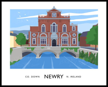 Vintage style art print of Newry Town Hall, county Down, Northern Ireland.