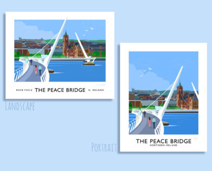 Vintage style art print of The Peace Bridge over the River Foyle, Derry/Londonderry