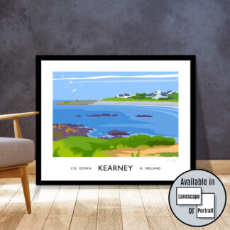 Vintage style art print of Kearney village in County Down