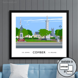Vintage style art print of Comber, County Down