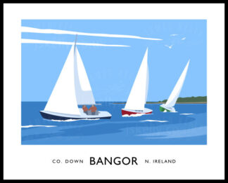 Vintage style art print of sailing yachts in Ballyholme Bay in Bangor, County Down
