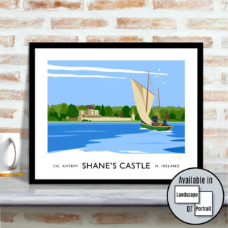 Vintage style travel poster art print of Shane's Castle, County Antrim.