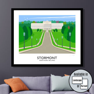 Vintage style travel poster art print of Parliament Buildings, Stormont