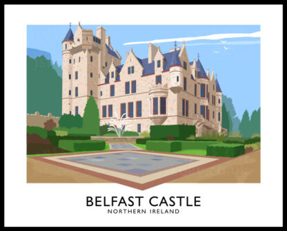 Vintage style travel poster art print of Belfast Castle