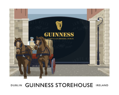 Vintage style art print of St James' Gate, The Guinness Storehouse, Dublin