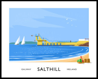 Vintage style art print of theBlackrock diving tower at Salthill, County Galway