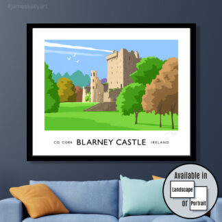 Vintage style travel poster art print of Blarney Castle
