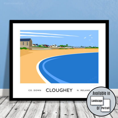 Vintage style art print of Cloughey beach, County Down