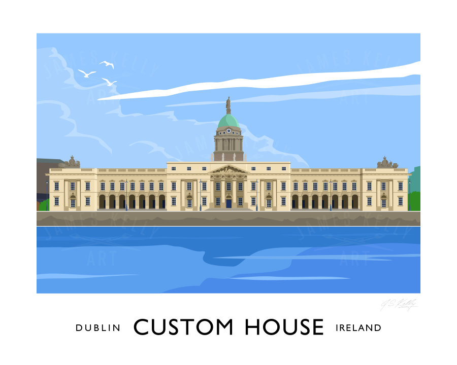 CUSTOM HOUSE, DUBLIN travel poster JAMES KELLY ART