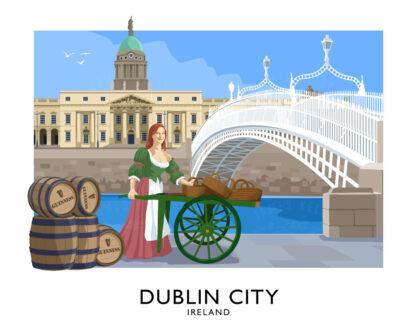 Vintage style art print of Dublin City