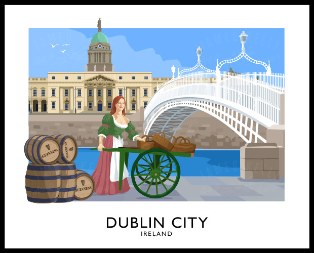 DUBLIN CITY travel poster JAMES KELLY ART