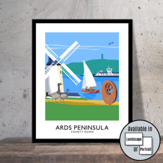 Vintage style art print of landmarks from around the Ards Peninsula, County Down