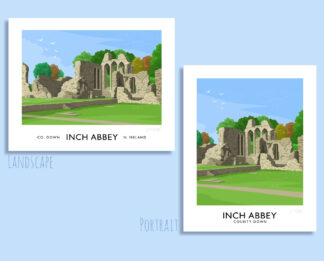Vintage style art print of Inch Abbey, County Down