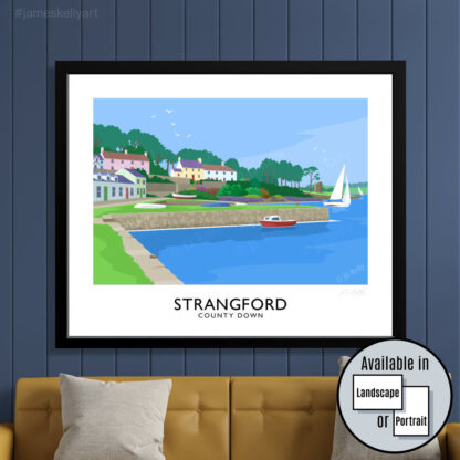 Vintage style travel poster art print of Strangford harbour, County Down.