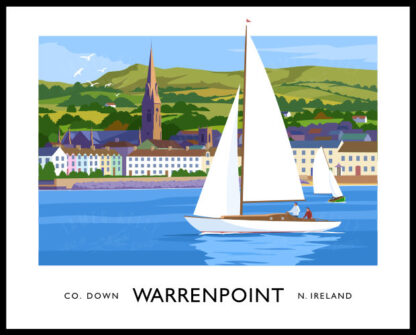 Vintage style art print of sailing yachts off Warrenpoint, County Down
