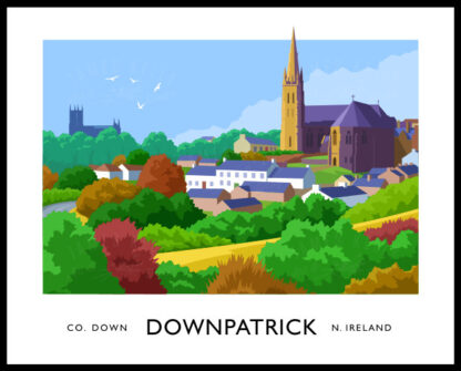 Vintage style art print the Downpatrick skyline..