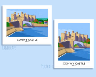 Vintage style art print of Conwy Castle in North Wales