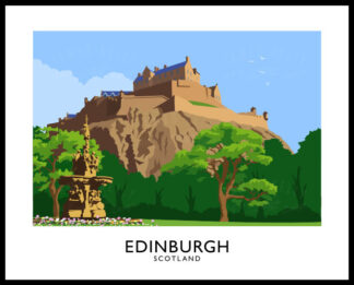 Vintage style art print of Edinburgh Castle, Scotland.