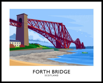 Vintage style art print of The Forth Bridge near Edinburgh, Scotland.