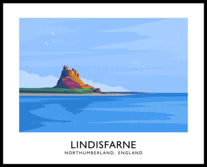 Vintage style art print of Holy Island at Lindisfarne, Northumberland, England