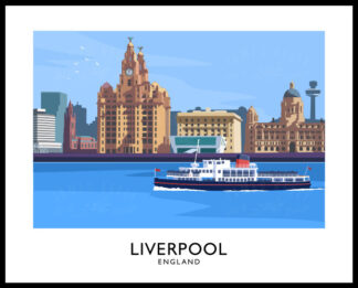 Vintage style art print of Liverpool and the Mersey Ferry.