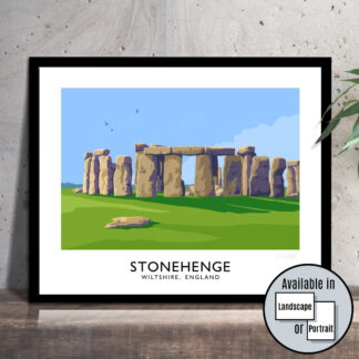 Vintage style art print of the standing stones of Stonehrnge, Wiltshire, England.