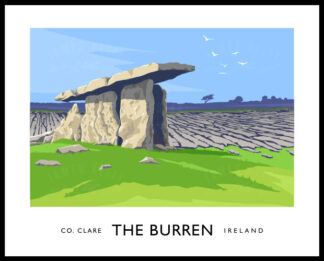 Vintage style art print of the Poulnabrone Dolmen on the Burren, County Clare.