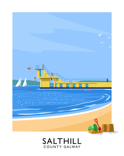 Vintage style art print of theBlackrock diving tower at Salthill, County Galway