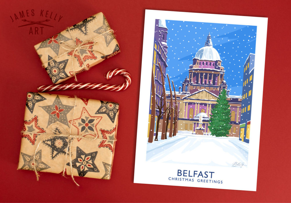 Christmas Card of Belfast City Hall from Donegal Place