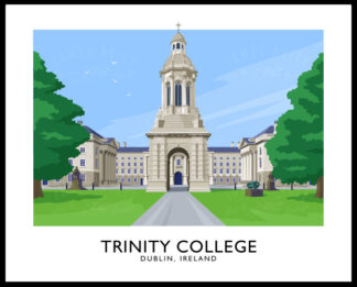 A vintage style poster art ptint of Trinity College, Dublin.