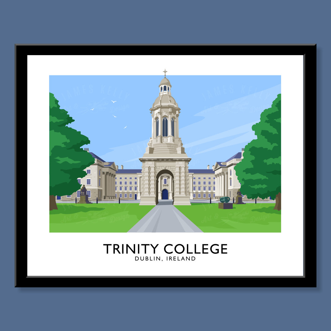TRINITY COLLEGE DUBLIN travel poster JAMES KELLY ART