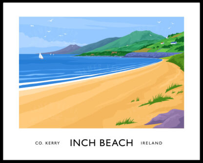 A vintage style poster art ptint of Inch Beach near Dingle, County Kerry.