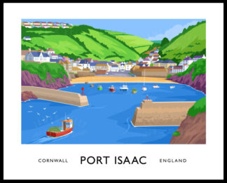 A vintage style poster art ptint of Port Isaac, Cornwall, England.
