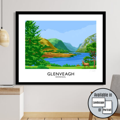 A vintage style art print of Glenveagh National Park, Donegal.