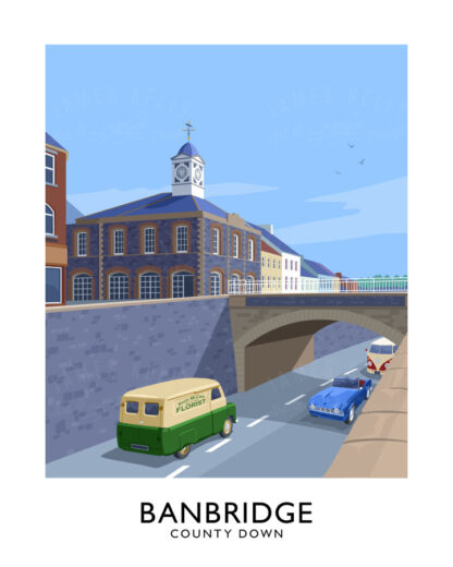 Vintage style poster art print of 'The Cut' in Banbridge, County Down
