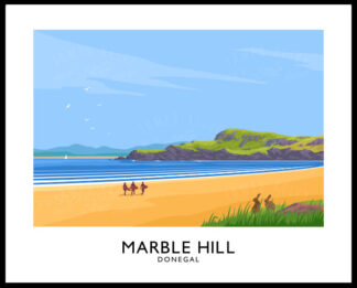 Vintage style travel poster art print of Marble Hill beach in County Donegal