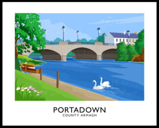 Vintage style poster art print of Portadown and the River Bann